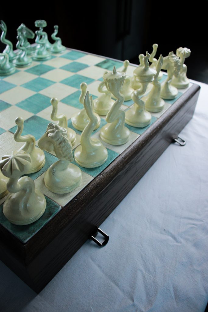 Jeu d'Échecs Vert-Argent et Jaune