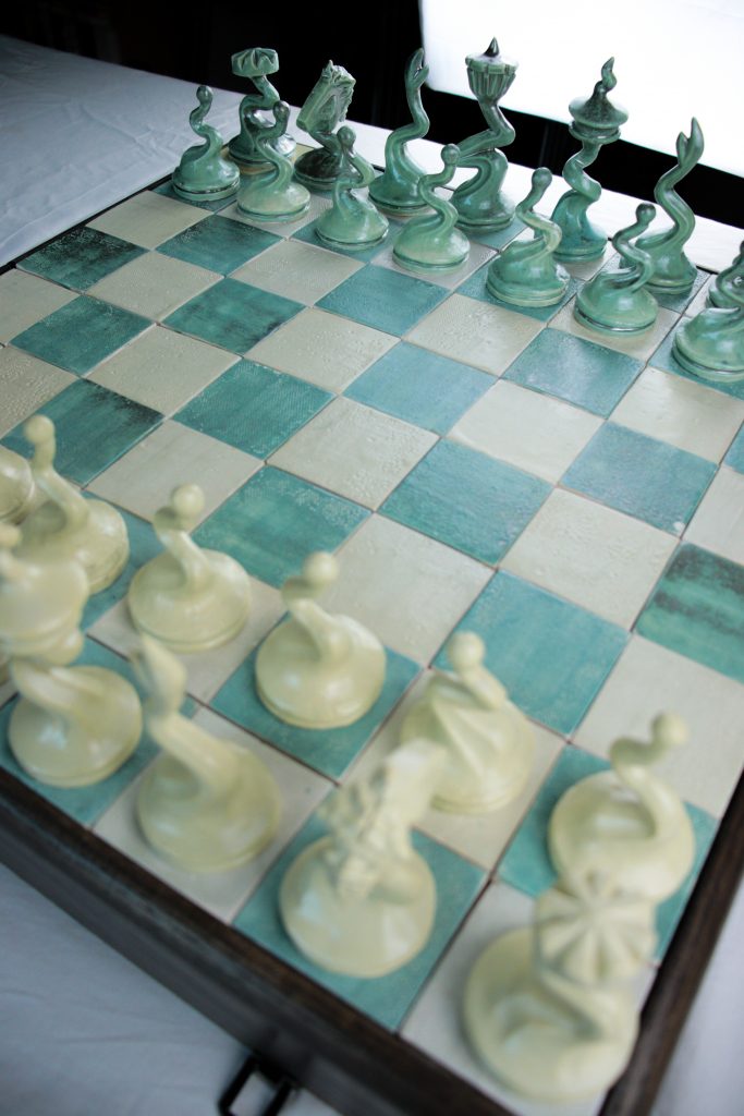 Jeu d'Échecs Vert-Argent et Jaune