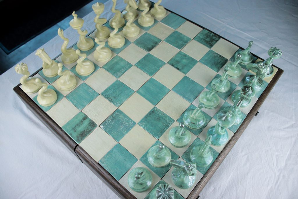 Jeu d'Échecs Vert-Argent et Jaune