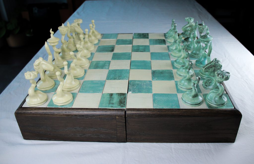 Jeu d'Échecs Vert-Argent et Jaune